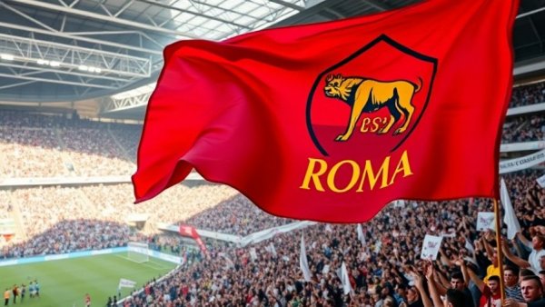 Roma and Como Champions League match with fans and flags in stadium.