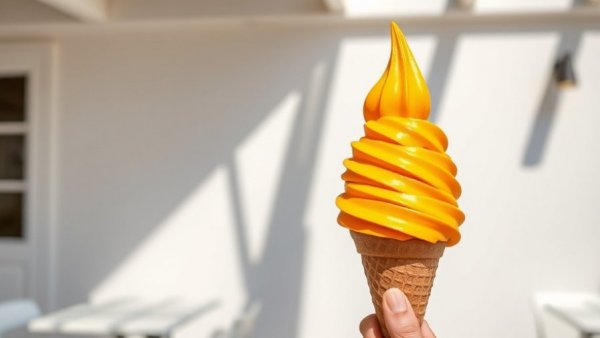 Mango ice cream in Qatar, vibrant swirl outdoors