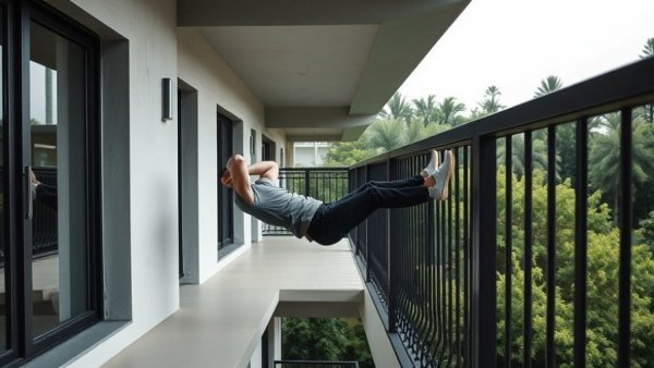 Black-on-black outdoor designs with minimalistic balcony architecture.