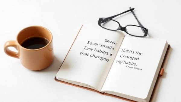 Minimalist e-book cover with coffee and glasses.