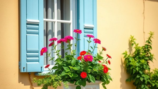Charming window with flowers, ideal for summer home design.