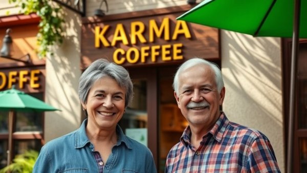 Thailand retirement success stories: couple at coffee shop.