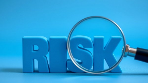 Stack of blocks spelling 'RISK' and magnifying glass, symbolizing managing remote vendor risk.