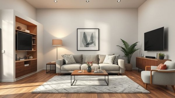 Modern living room with elegant interior design and cozy seating.