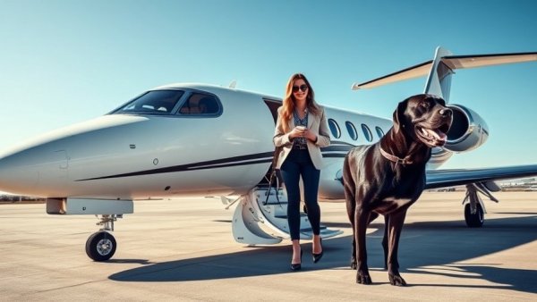 Traveling with Your Dog on a Private Jet: Woman and dog boarding.