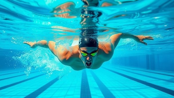 Professional swimmer enhancing faster stroke rate underwater.