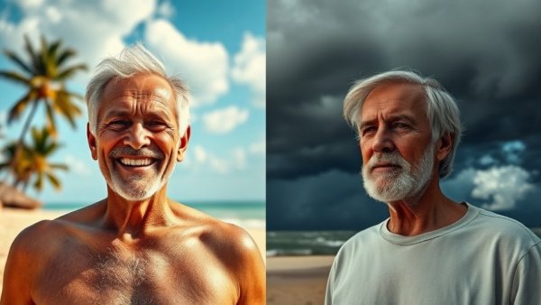 Retire in Thailand: contrasting beach and storm imagery.