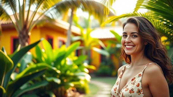 Overseas property opportunities in Panama showcased by woman in tropical garden