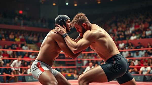 Xinxin JIN wrestling victory moment in sports arena.