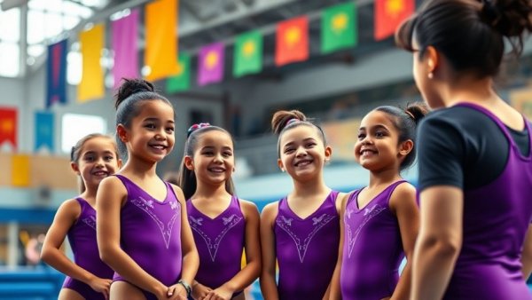 Young gymnasts gather around coach at Wendy Hilliard Gymnastics Foundation Benefit.