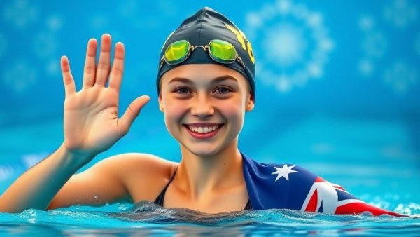 Swimmer celebrating with Australian flag, breaking 51-second barrier.