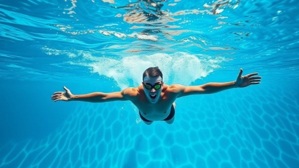 Swimmer exhibiting core engagement and open posture underwater.