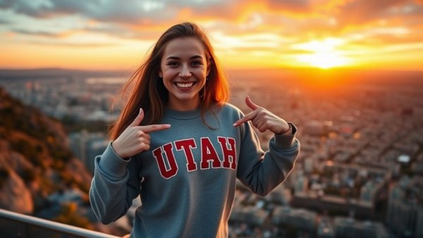 Rainie Moran commits to Utah Utes swimming, pointing at sweatshirt.