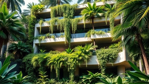 Modern tropical concrete home design lush greenery