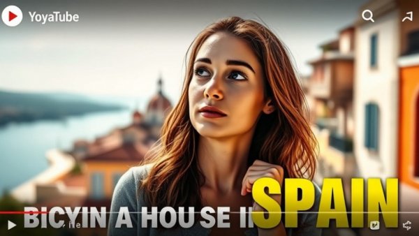 YouTube thumbnail on how to buy a home in Spain featuring landmarks.