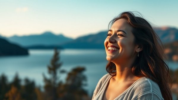 Joyful woman enjoying Italian lake view, best Italian city.