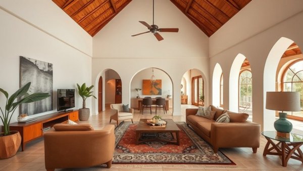 Muji-inspired tropical home design interior showcasing a cozy living room.