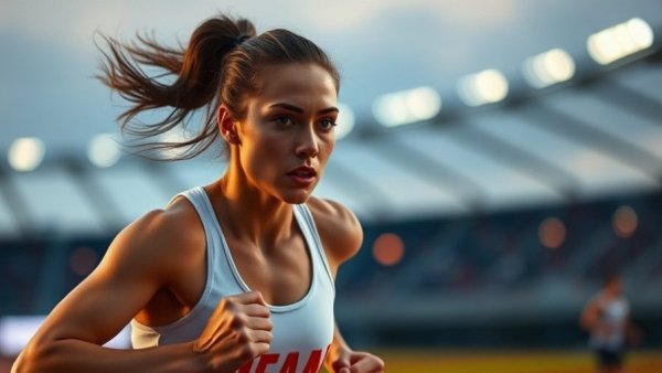 Athlete Support with Athlos: Female runner determined on track.