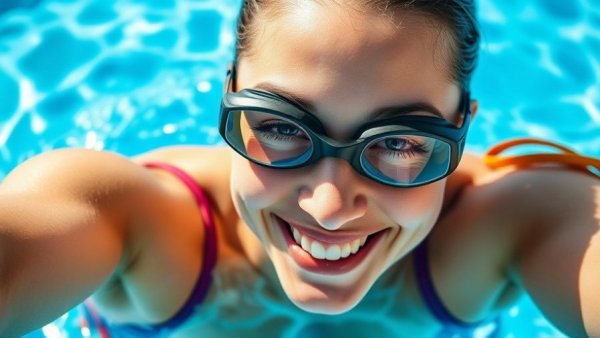 Female swimmer at the pool thinking 'Stop Wasting Time at the Pool'.
