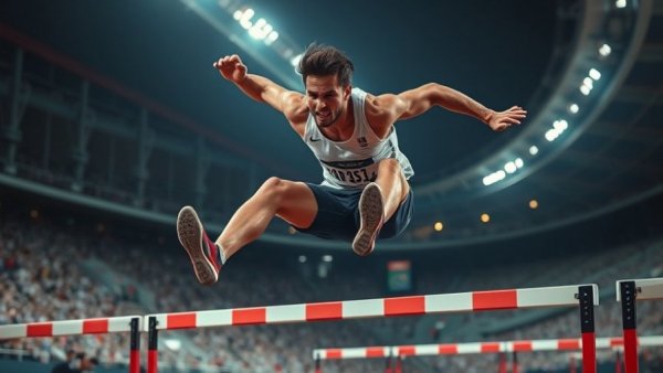 Emma Zapletalová hurdles at Doha Diamond League under stadium lights.