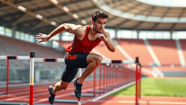 Rylin Hanji hurdle technique demonstrated by athlete on track.