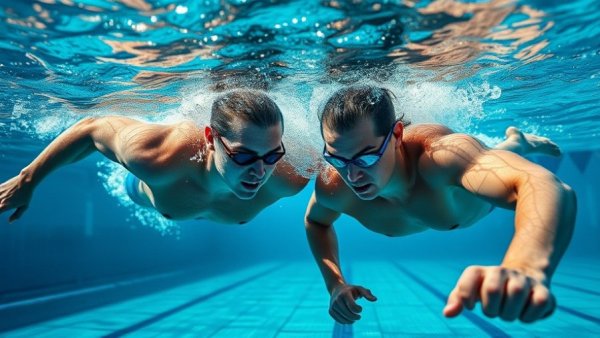 Underwater swimming technique comparison highlighting training improvement.