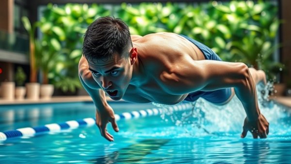 Russian swimmer competes as individual neutral athlete diving from start block.