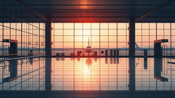 Serene airport terminal at sunrise, Digital Nomad Pre-Departure Checklist.