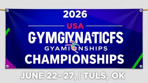 2026 USA Gymnastics Championships event banner with vibrant colors.