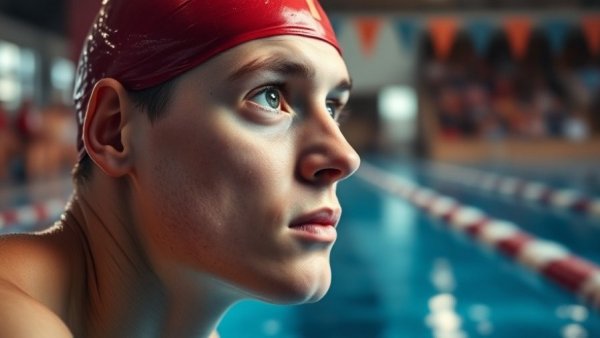 James Guy 200m freestyle victory swimmer focused in red cap