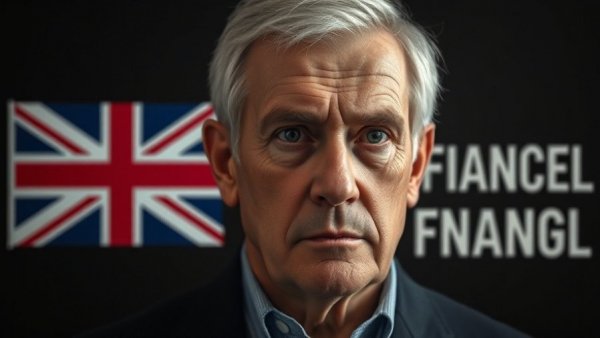 Serious older man with UK flag, financial loss question.