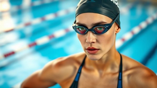 Female swimmer poolside, ready for swimming training plan.
