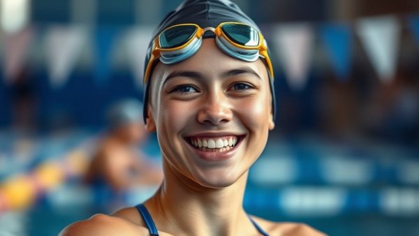 Young female swimmer smiling at Scottish National Swimming Championships