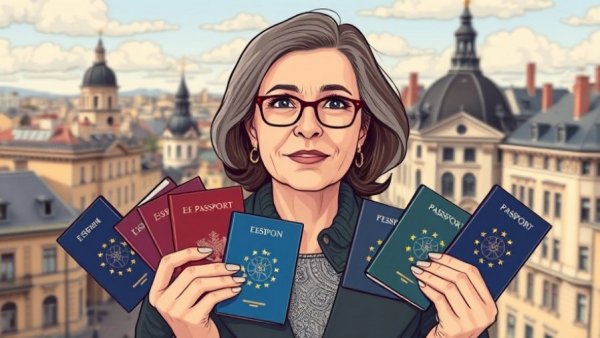 Woman with EU passports depicting concept of permanent residency in the EU