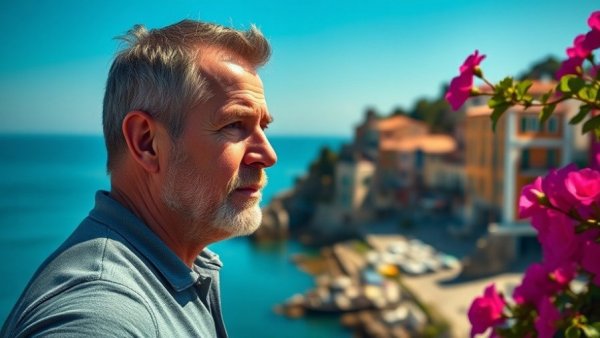 Retiring in Europe - Man by scenic coastal village