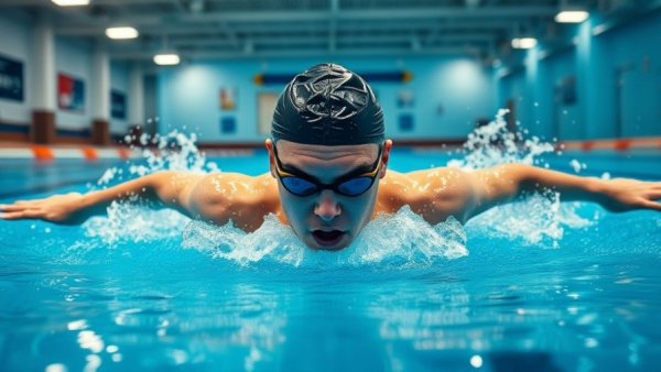Breaststroke technique improvement with swimmer and instructional guides.
