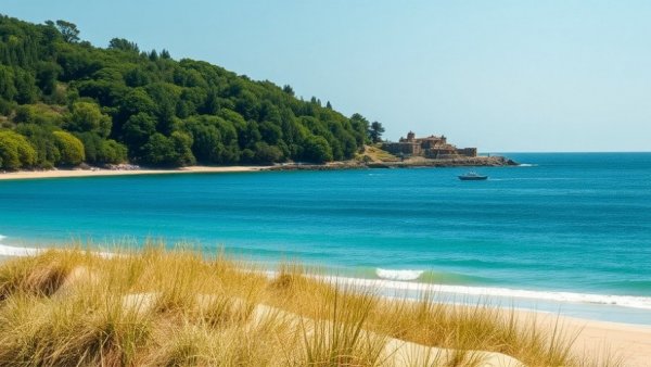 Tranquil coastal landscape with ocean and trees relating to offshore banking questions.