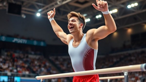 Gymnast celebrating success, linked to Best MAG Scores in 2026