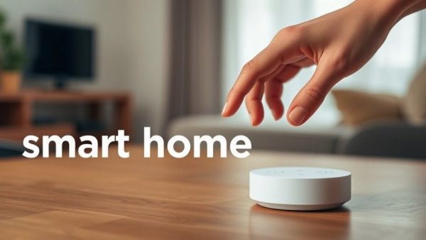 Hand interacting with smart home device for Q&A session.