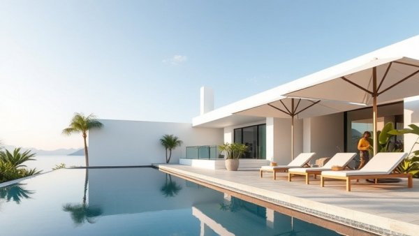 Transform your home into a modern tropical villa with a pool and lounge area.