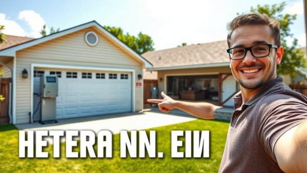 Internet installation to detached garage, person pointing, backyard.