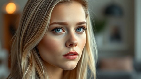 Blonde woman with a neutral expression and text overlay, Become an Olympian.