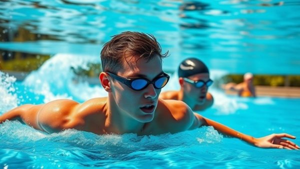 Athletes swimming in a pool, mental health in sports focus