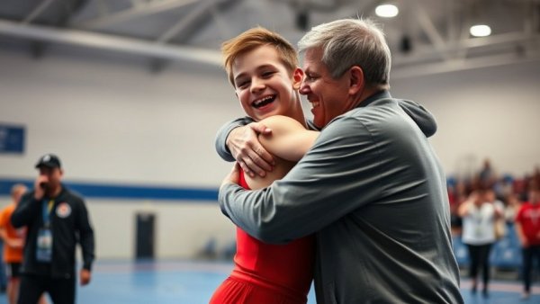 Rylen Wax celebrating victory with coach at USA Wrestling Finals