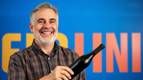 Expats in Asia: Smiling man with wine bottle against text backdrop