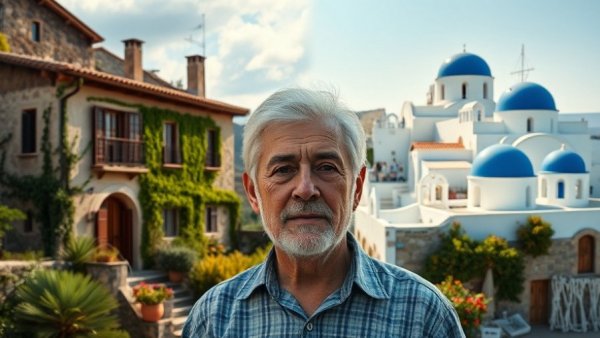 Comparing retirement: Italy vs Greece visual with villa and Greek isle.