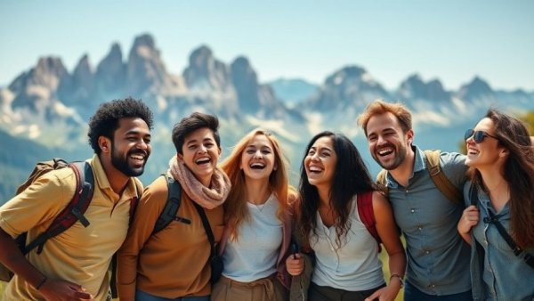 Friends enjoying unexpected travel experiences in scenic mountains