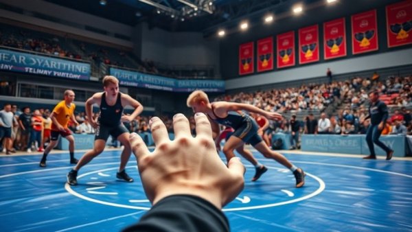 Refereeing at the U17 World Championships, vivid wrestling match on blue mat