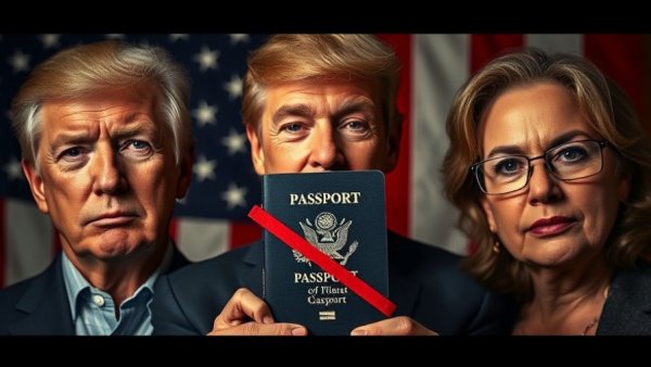 Travel ban on Americans depicted with figures and crossed passport.