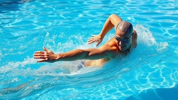 Swimmer demonstrating shoulder pain rotation in pool
